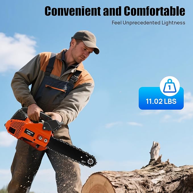 Gasoline Chainsaw, 25.4CC Two-Stroke 1.22Hp Gas Powered Chain Saw 11.8In Cutting Chainsaw with Guide Plate Cover & Protective Baffle, Top Handle Chain Saw for Wood Cutting Tree Trimming, 9000Rpm