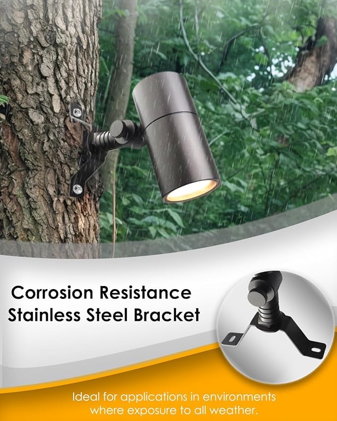 Landscape Down Lighting Low Voltage Spot Lights Outdoor LED Wall Mounted Low Voltage Tree Lights Cast Aluminum Free 5W MR16 LED Bulb Stainless Steel Mounting Bracket 4-Count