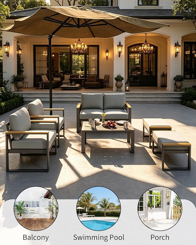 Aluminum Patio Furniture Armchair Set of 2, Metal Outdoor Chairs with Upgraded Cushions, All-Weather Outdoor Single Sofa for Balcony, Garden, Deck, Backyard,Gray