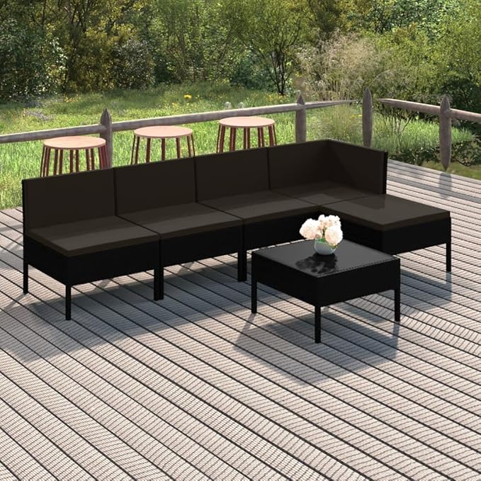 Patio Lounge Set with Cushions,Patio Furniture Sets,Patio Conversation Sets,Outdoor Furniture Sets,for Garden,Backyard,Outdoor,6 Piece Poly Rattan Black