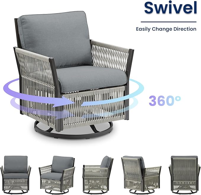 Wicker Outdoor Furniture Set, 8 Piece Patio Conversation Sets, Comfort Swivel Rocker Glider Patio Chairs Set of 4 with Ottoman and Rattan Sofa (Grey)