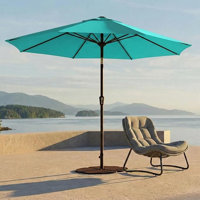Kingdura 9FT Outdoor Patio Umbrella, Market Table Umbrella with Push Button Tilt and Crank, 8 Sturdy Fiberglass Ribs, UV Protection for Pool, Lawn, Deck, Backyard, Garden (Tiffany blue)