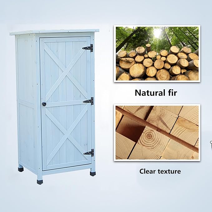 FORRTY Outdoor Storage Box Waterproof Outdoor Container Deck Box Solid Wood Material is Strong and Durable Three-layer Storage Space with Adjustable Splint(Beige)