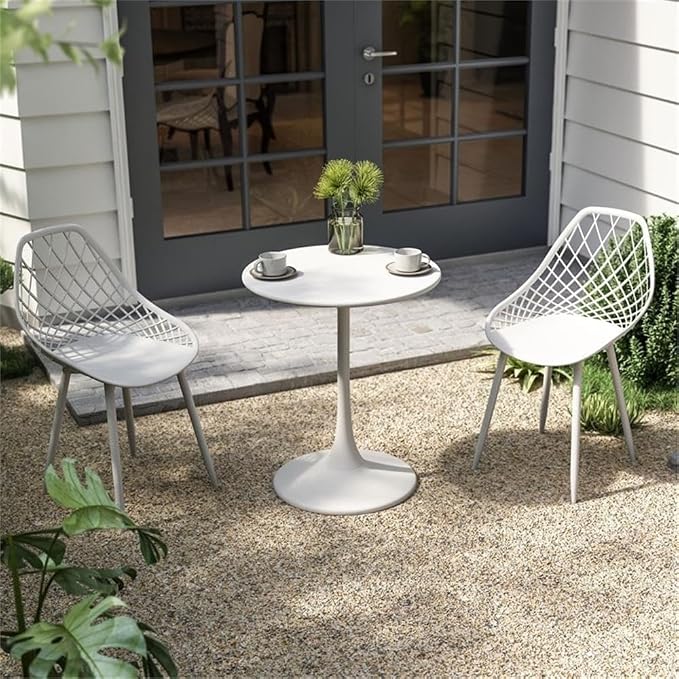 Afuera Living Mid-Century Steel 24" Outdoor Bistro Table, White Finish, Round Top Design, Weatherproof Metal Construction, Space-Saving Base, Minimalist Style for Patio, Balcony, or Indoor Use