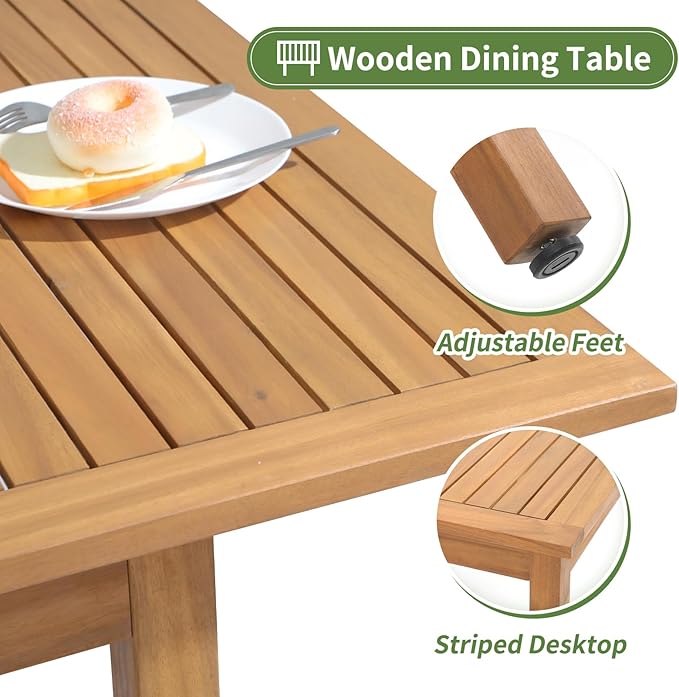 OC Orange-Casual 7 Piece Patio Dining Set, Outdoor Acacia Wood Furniture Set w/Extendable Rectangular Table and 6 Foldable Reclining Chair, Solid Wood, for Deck Garden Backyard, Dark Grey