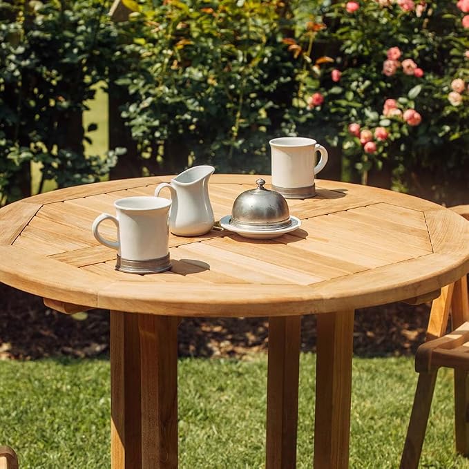 TITAN GREAT OUTDOORS Ash & Ember Luna Grade A Teak Round Dining Table, 35" Teak Wood Table, Weather-Resistant Premium Solid Wood Furniture, Fits Standard Patio Umbrellas, Fits 3 People Comfortably