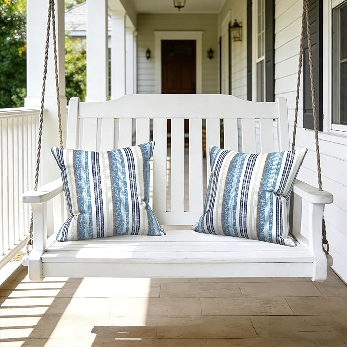 LVTXIII Outdoor Pillows 20x20 Inch, 2 Pack Large Decorative Square Throw Pillows with Inserts for Couch, Bed, Floor Seating, Patio Furniture, Stripe Layered Blue