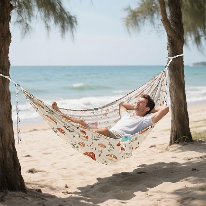 Camping Hammock Outdoor Hammocks for Outside Mushroom Oatmeal Color Beach Trees Portable Lightweight with Pockets Tree Straps Indoor