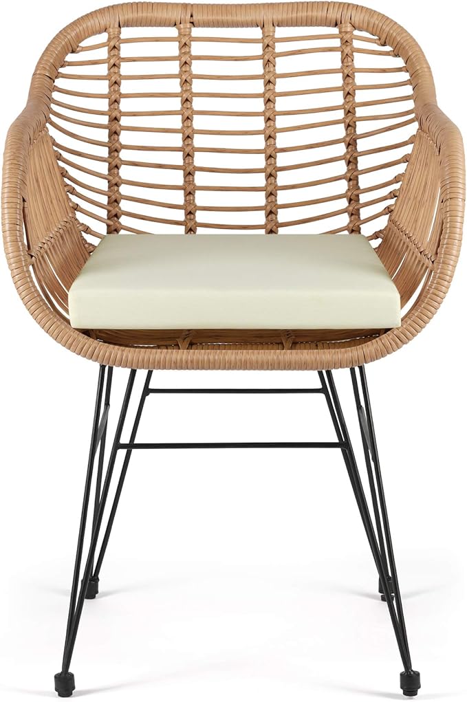 WestinTrends 3 Pc Set Furniture Wicker Rattan Patio Conversation Seating Chair with Cushions and Table for Indoor Outdoor, Balcony, Porch, Garden, Pool, Deck, Lounge, White