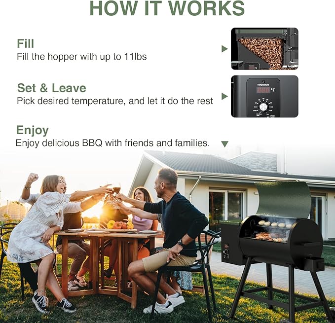DAMNISS Wood Pellet Grill & Smoker 8-in-1 Pellet Grill with Automatic Temperature Control, & Rain Cover 456 Sq in Area for Backyard Camping Outdoor