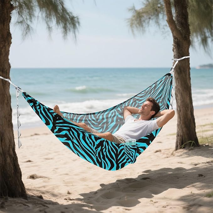 Camping Hammock Outdoor Hammocks for Outside Blue Zebra Stripe Animals Beach Trees Portable Lightweight with Pockets Tree Straps Indoor