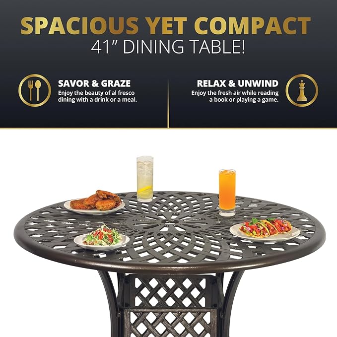 41-Inch Outdoor Dining Table, Cast Aluminum Patio Furniture, Round Table,Outdoor All-Weather Cast Aluminum Dining Furniture,Patio Furniture Patio Furniture Outdoor Table