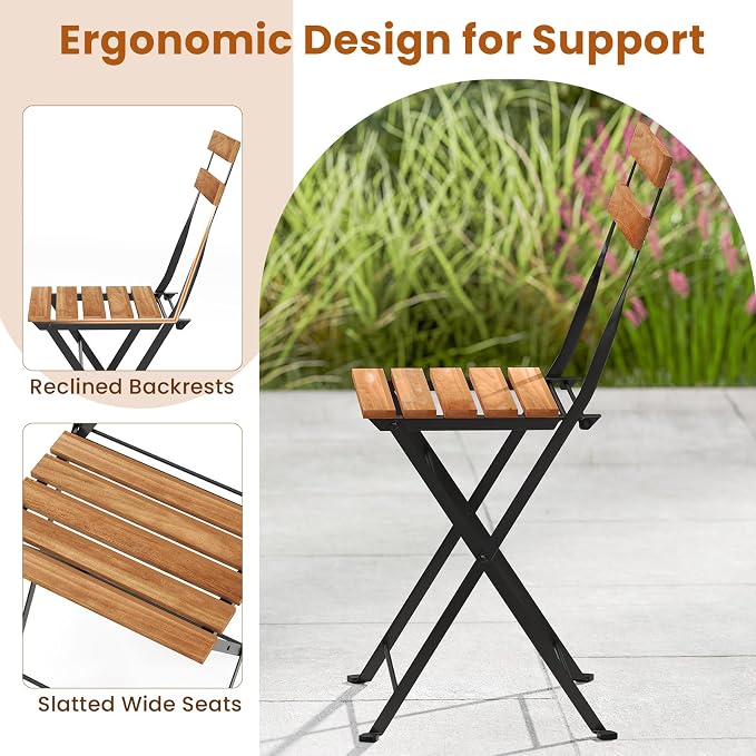 Tangkula 5 Piece Patio Folding Dining Table and Chair Set, Outdoor Space Saving Rectangular Acacia Wood Table and Foldable Chairs with Metal Frame, for Yard Porch Deck Backyard
