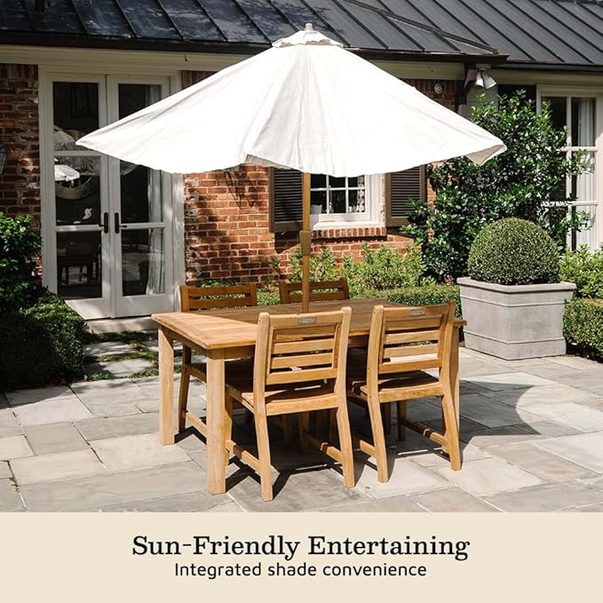 TITAN GREAT OUTDOORS Ash & Ember Sandhill Grade A Teak Dining Table, 79" Outdoor Patio Wood Table, Premium Joinery, Hand-Sanded Craftsmanship, Solid Brass Hardware, Fits Standard Patio Umbrellas
