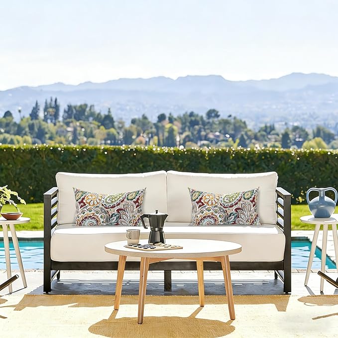 LVTXIII Outdoor/Indoor Lumbar Pillows, Decorative Patio Lumbar Cushions, Fluffy Fade Resistant Throw Pillow Cushions for Home Patio Coach Sofa, 12×20 Inch, Pack of 2, Paisley Chilli