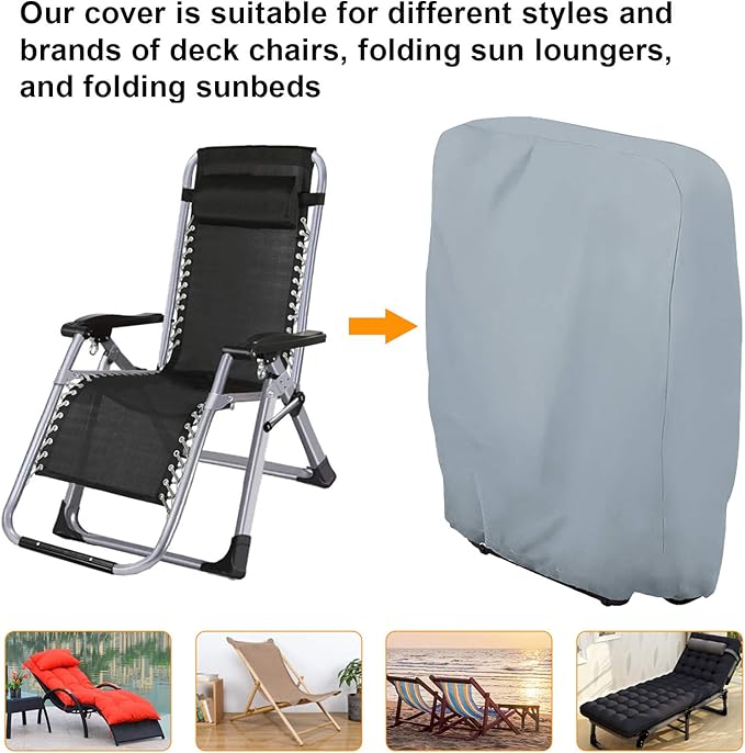 Uranshin Outdoor Folding Chair Covers 2PCS, Zero Gravity Chair Covers Waterproof, Sturdy Folding Patio Chair Covers with Storage Bag, Outdoor Chair Covers All Weather, 28" W x 13" D x 43" H, Grey