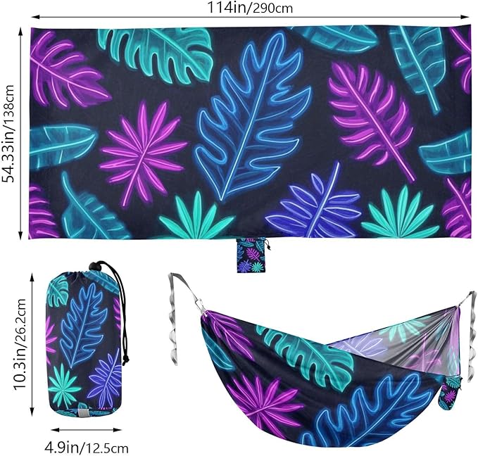 Colorful Fluorescent Neon Tropical Leaves 330lb Capacity Hammocks with Portabl Carry Bag Portable Hammock for Outside Patio Garden capas para la Lluvia