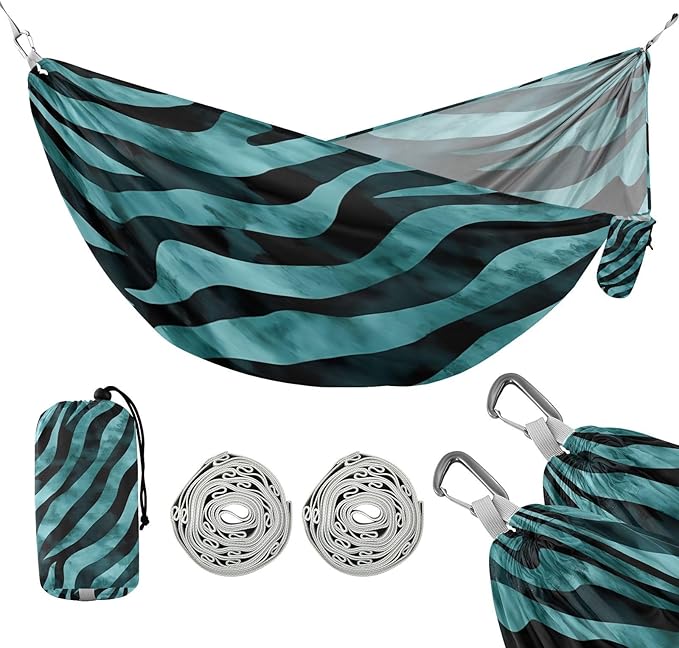 Hammocks for Outside Watercolor Zebra Print Camping Hammock Portable Hammocks with Tree Straps and Carry Bag Camping Accessories for Hiking Beach Outdoor
