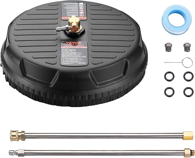 VEVOR 15 Inch Pressure Washer Surface Cleaner, 4000 PSI Universal Power Washer Accessory with 2 Extension Wands and 1/4 Inch Quick Connect, Concrete Cleaner for Driveway, Patio, Floor Cleaning