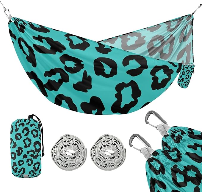 Leopard Teal Black 330lb Capacity Outdoor Hammocks Fabric Hammock for Indoor Outdoor Patio hamaca con Base para adultos