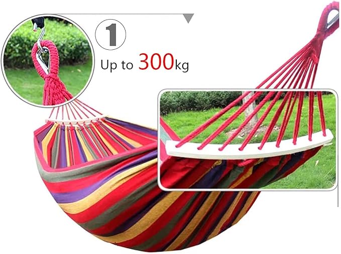 Double Hammock Chair Outdoor, Portable Hammock for Trees, Camping Hammocks for Outside, Comfortable Fabric Hammock, for Terrace, Balcony, Garden