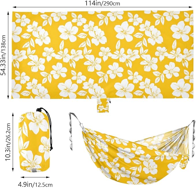 Camping Hammock Outdoor Hammocks for Outside Yellow White Flower Beach Trees Portable Lightweight with Pockets Tree Straps Indoor Small