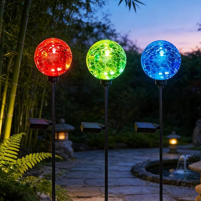 Solar Garden Lights Outdoor, 3 Pack Multi-Color Changing Solar Globe Lights Waterproof Decorative for Yard, Powered Glass Ball Garden Lights for Patio Decoration (3pack)