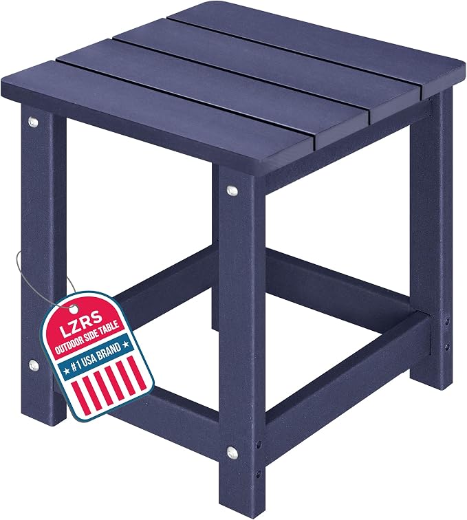 LZRS Patio End Table, Heavy Duty HDPE Outdoor Coffee Table with Wood Texture, Weatherproof Composite Table for Adirondack Chairs, Deck, Pool, Indoor/Outdoor, No Peeling or Cracking(Navy Blue)