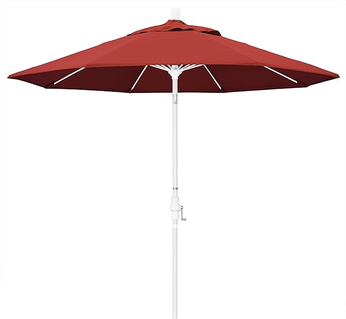 California Umbrella 9' Round Crank Lift, Collar Tilt, Aluminum Pole, Fiberglass Rib Patio Umbrella, White Finish