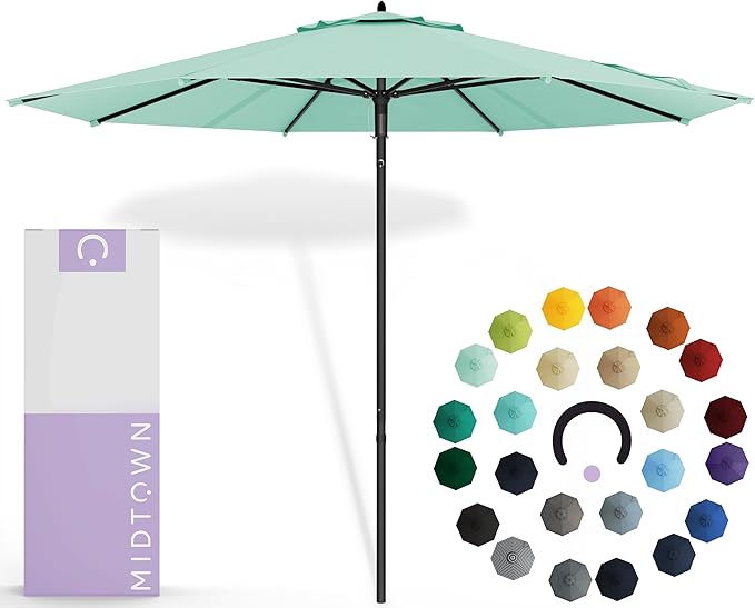 Midtown Umbrellas Push & Pop 8 Ft Patio Umbrellas with Push & Pop Mechanism, Fiberglass Ribs & Sunbrella Fabric – Outdoor Umbrella for Deck, Pool, Cafés and Hotels – Canvas Glacier Canopy, Black Pole