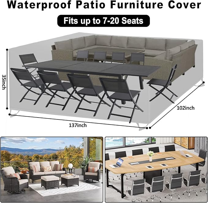 Outdoor Furniture Cover Waterproof, Patio Furniture Covers 137 Inch Large Size Sectional Couch Covers Rectangle Outside Weatherproof for Deck, Lawn and Backyard 137"L X 102"W X 35"H