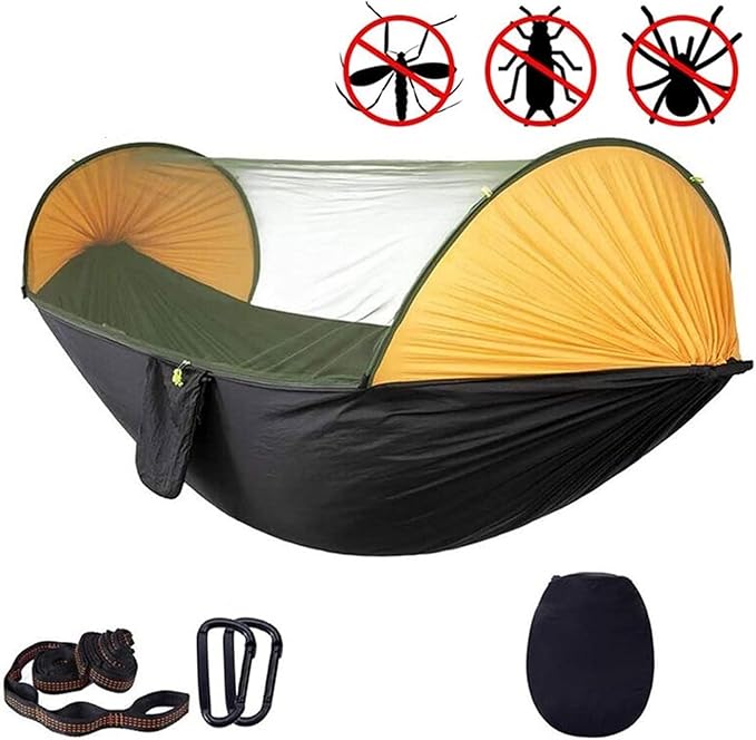 Hammock for Outside 290x140 Cm Camping Hammock with Mosquito Net 2 Person Pop-up Parachute Lightweight Hanging Tree Straps Swing Hammock Swing(A)