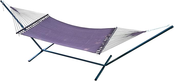 Algoma Net Company Caribbean Rope Spreader Bar Hammock with Steel Stand, Brown/Green