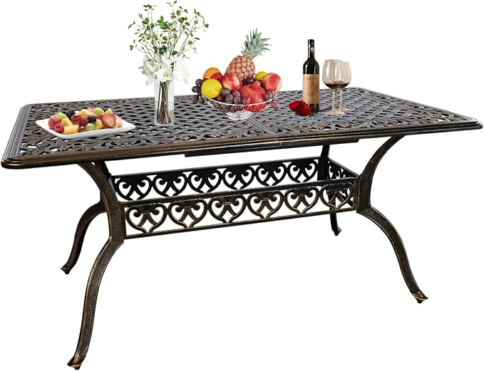 Outdoor Dining Table for 4-6 Person, 58.66" Cast Aluminum Patio Table with 2.56" Umbrella Hole, Outdoor Bistro Table for Backyard, Garden, Patio