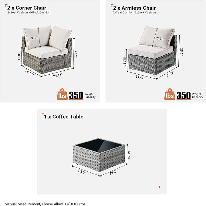 ovios Outdoor 5 Piece Coversation Set with Coffee Table,Sectional Patio Furniture Set with All-Weather Wicker Sofa,Modern Outside Couch for Balcony Backyard Pool, Beige