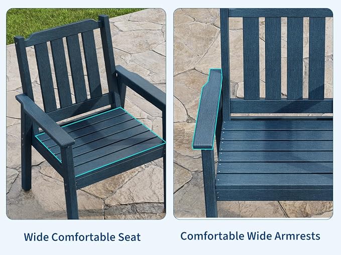 Outdoor Dining Chairs Set of 4, HDPE Patio Chairs 650LBS Capacity All-Weather Yard Armchair with Slatted Seat, 23.9" Wide Heavy Duty Modern Backyard Furniture for Garden, Poolside, Deck (Navy Blue)