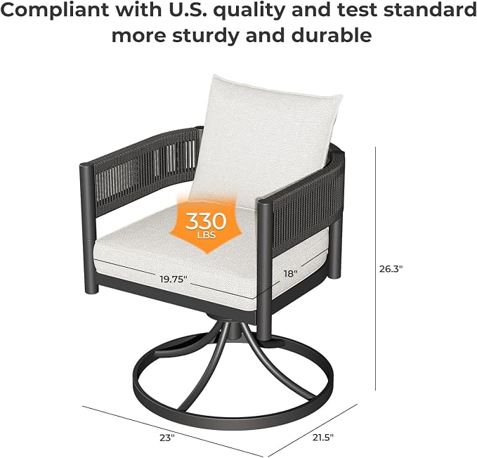 Grand patio 5-Piece Expandable Table Dining Set for 6 to 10, Aluminum Outdoor Dining Table with Glass Tabletop, Metal Woven Wicker Swivel Patio Chairs with Cushions for Yard, Poolside, Deck (Black)