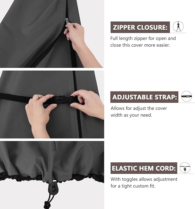 ULTCOVER Patio Parasol 600D Waterproof Outdoor Offset Banana Style Umbrella Cover - Fits Cantilever Offset Umbrella 7.5-11.5 Feet, Black