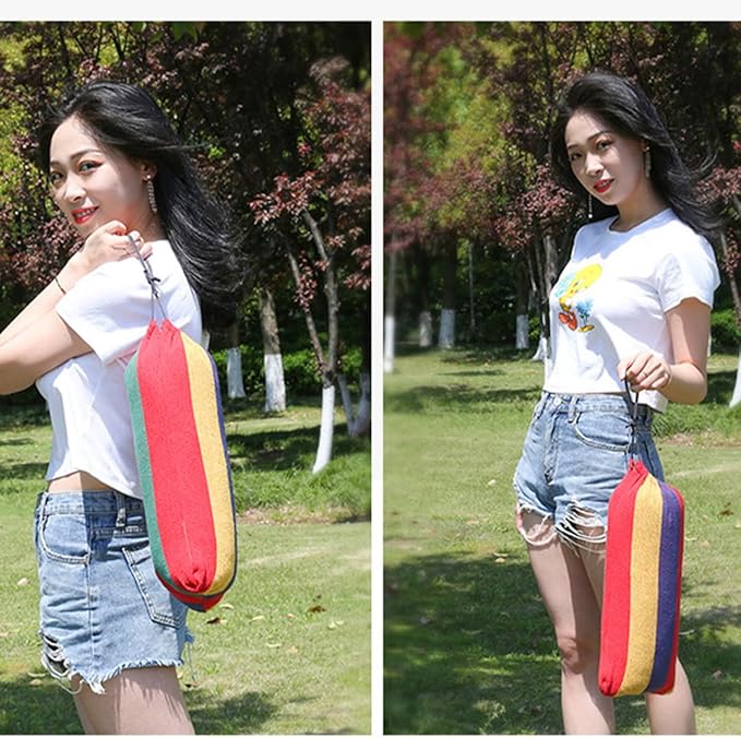 Toyvian Outdoor Canvas Hammock Swing Chair 200x80cm Rainbow Thickened Fabric for Camping Garden Patio Hanging Seat