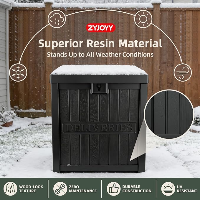 ZYJOYY Package Delivery Box for Outside-51 Gallon Parcel Drop Box with Lockable Secure, Waterproof Resin Lock Box for Porch, Curbside, Patio, Home