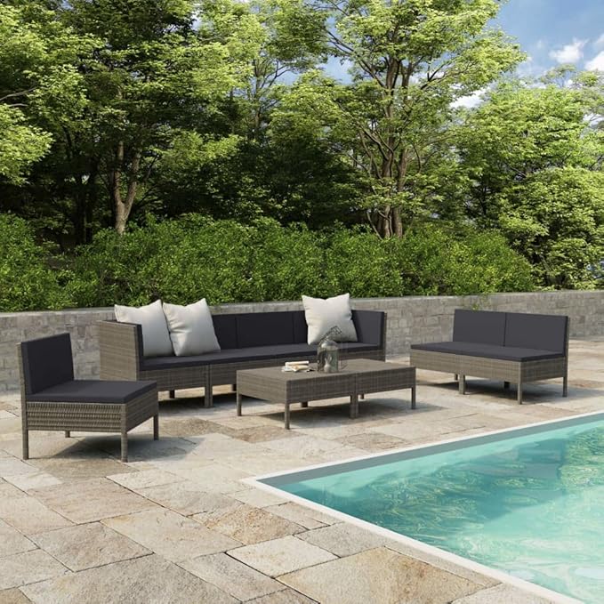 Patio Lounge Set with Cushions,Outdoor Patio Furniture,Outdoor Chat Conversation Set,Garden Furniture Sets,for Patio,Backyard,Garden,Outdoor,9 Piece Poly Rattan Gray