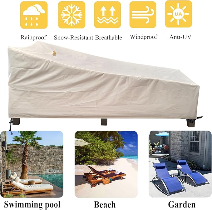 SIHAIAN Patio Lounge Chair Cover Waterproof Outdoor Chaise Lounge Covers UV Resistant Special Fixed Design 68Lx32Wx32H Beige 2Pack Patio Furniture Covers
