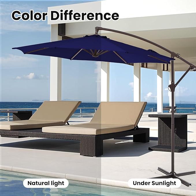 10FT Patio Umbrella, Outdoor Offset Cantilever Umbrella with Sturdy 8 Ribs, Easy Tilt Adjustment for Backyard Pool Garden,Navy Blue
