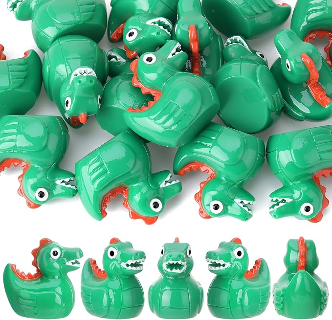 30 Pcs Dinosaur Ducks, Mini Dinosaur Resin Ducks Bulk, Fun Printed Toy Figures for Birthday Party Favors, Themed Decor, Kids Gift Collection (Green Dinosaurs)