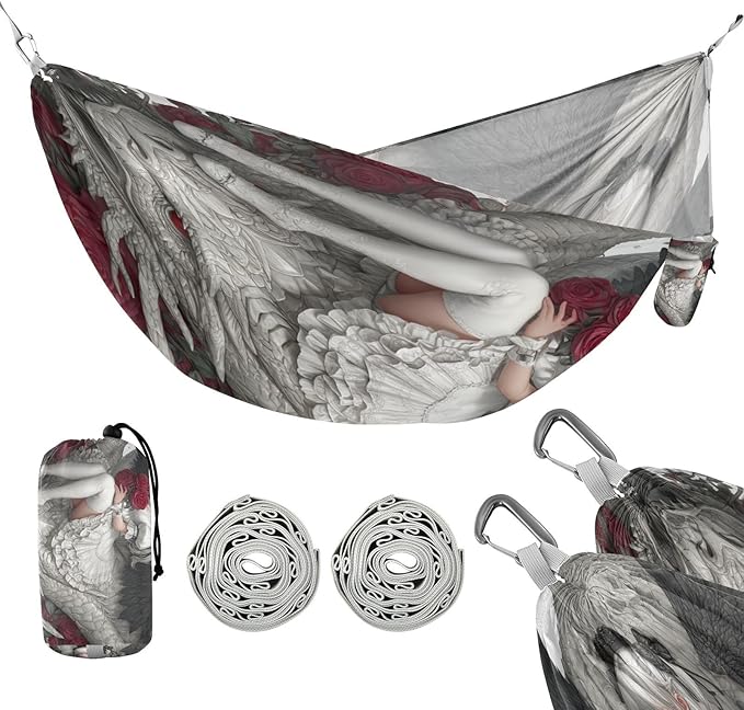 White Lolita Anime Girl White Dragon Hammocks Foldable Hanging Hammock for Indoor Outdoor Patio
