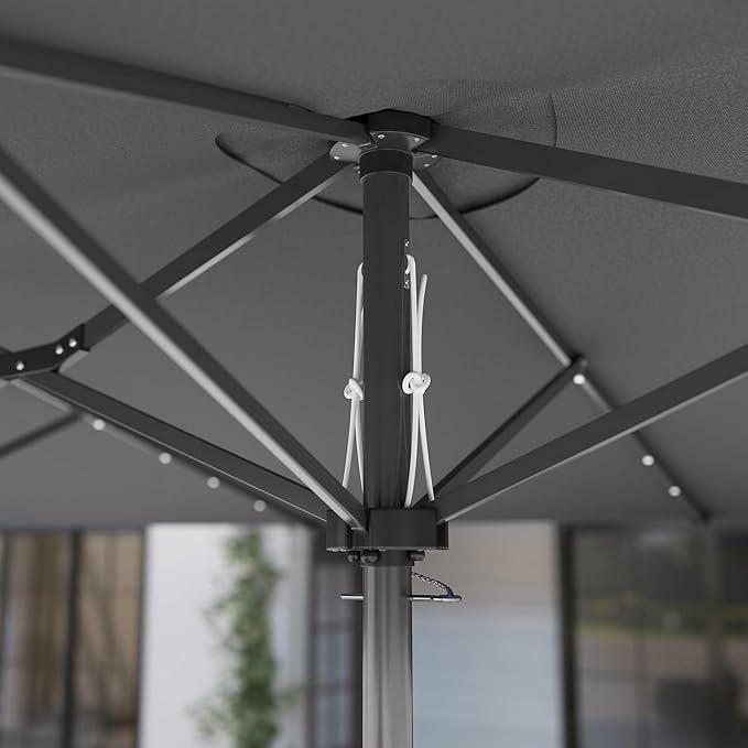 Outsunny 14.8ft Double Umbrella, Large Outdoor Patio Sun Shade with LED Solar Light for Garden