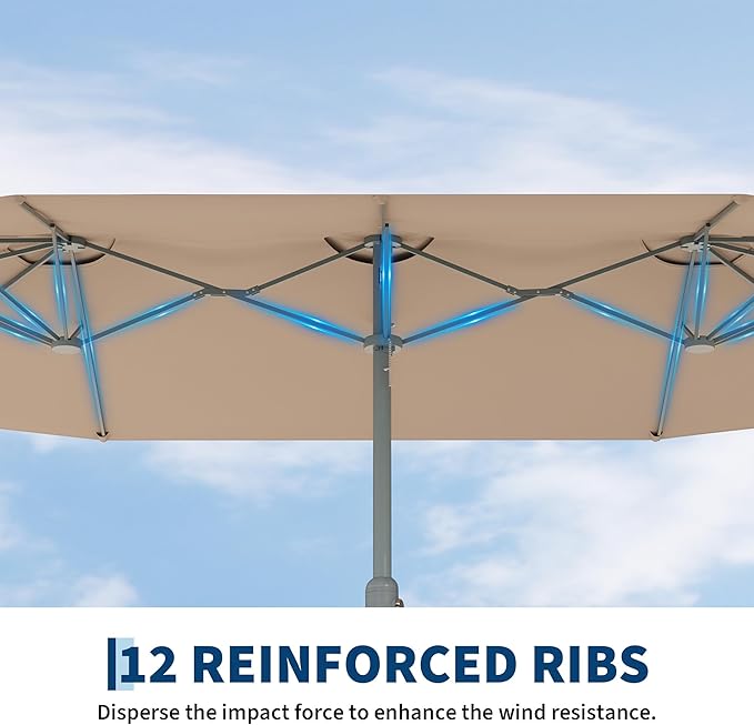 9x15 ft Large Outdoor Umbrella with Base Included, Extra Wide Patio Umbrella with UV Protection, Heavy Duty Backyard & Pool Umbrella with 12 Ribs for Garden Patio Balcony