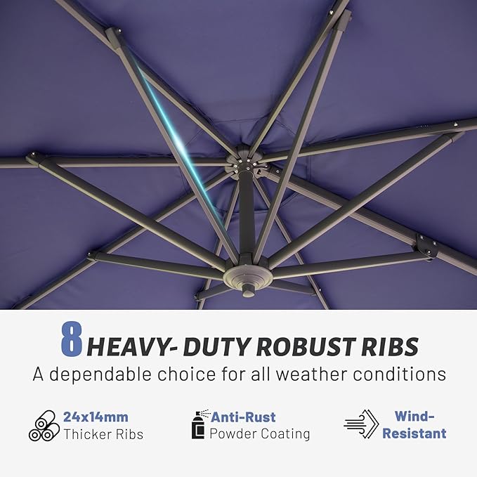 Domi 10FT Cantilever Patio Umbrella, Aluminum Windproof Outdoor Umbrella with 360°Rotation, Round Offset Sun Shade Umbrella for Outside Deck Backyard Garden Pool, Navy Blue