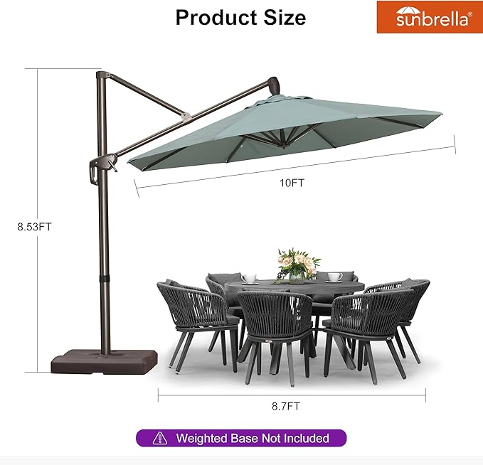 PURPLE LEAF 10' X 10' Cantilever Patio Umbrella with 360-degree Rotation Aluminum Round Outdoor Offset Hanging Umbrella for Patio Pool, Sprout Green