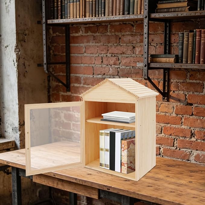 Library Book Exchange Box Weatherproof Wood Cabinet for DIY Outdoor Indoor Book Storage,Literature Exchange Box for Community,Schools & Neighborhood Sharing (TypeI)
